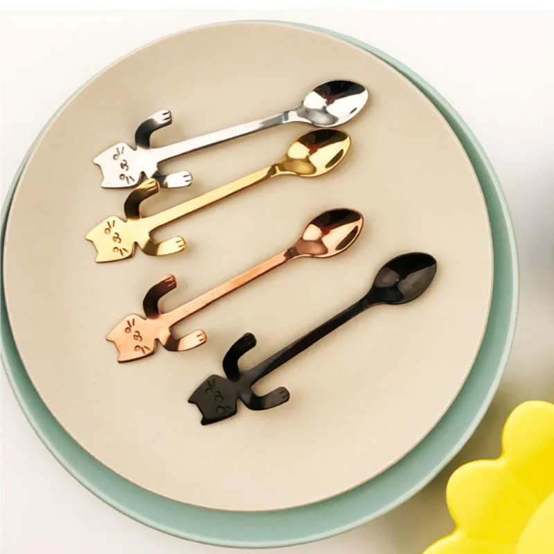 ПК Нержавеющая сталь Кофе & Чай ложка мини юбка пачка с принтом в виде кота ручка