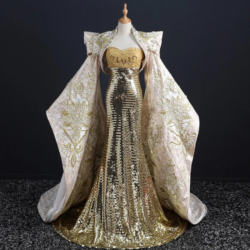 

Evening Dresses host Female New Sexy Exaggerated Model Walking Show Dresses Performing Long Elegant international Atmospheric