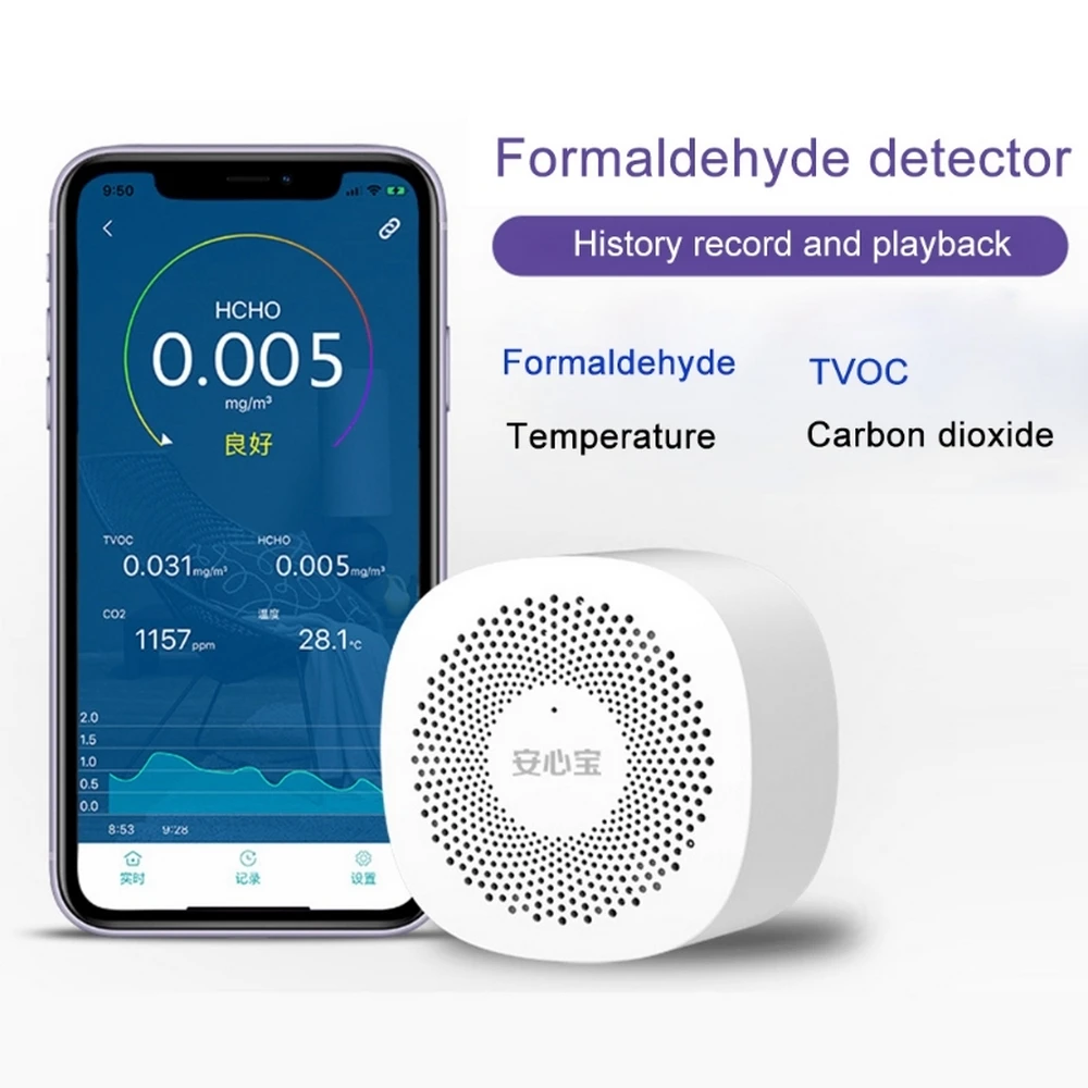 Air Quality Tester Phone APP Monitor Formaldehyde HCHO TVOC Carbon Dioxide CO2 Temperature Detector High Sensitive Meter Tool