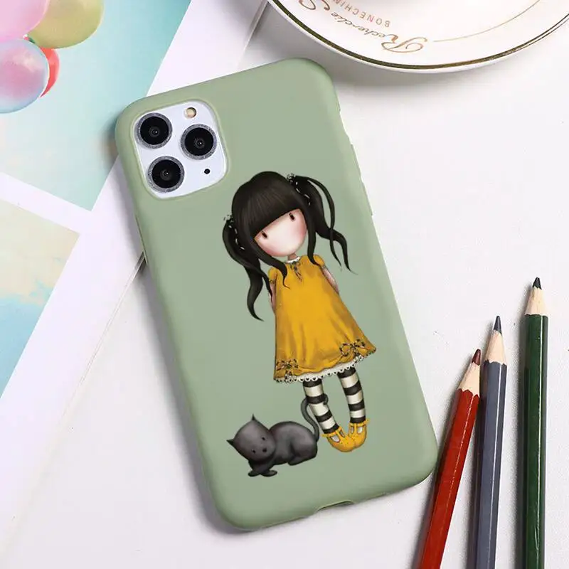

Cartoon girl Santoroes Gorjuss Phone Cases For iphone 12 11 Pro Max Mini XS 8 7 6 6S Plus X SE 2020 XR Candy green cover
