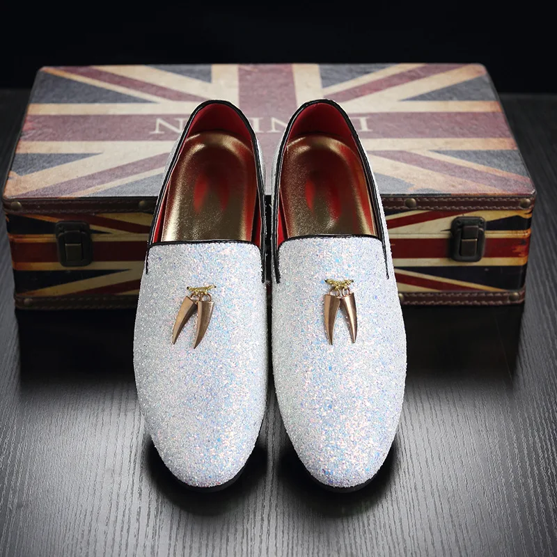 Мокасины мужские без шнуровки с блестками большие размеры 38-48 мужская обувь на