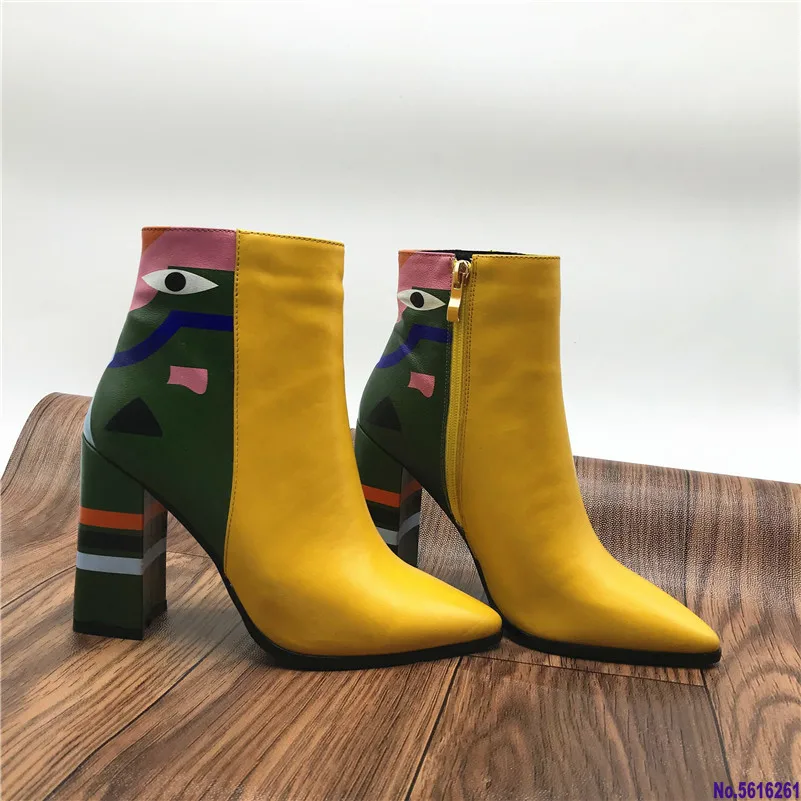 2020 модные брендовые женские ботильоны с принтом женская обувь на высоком каблуке