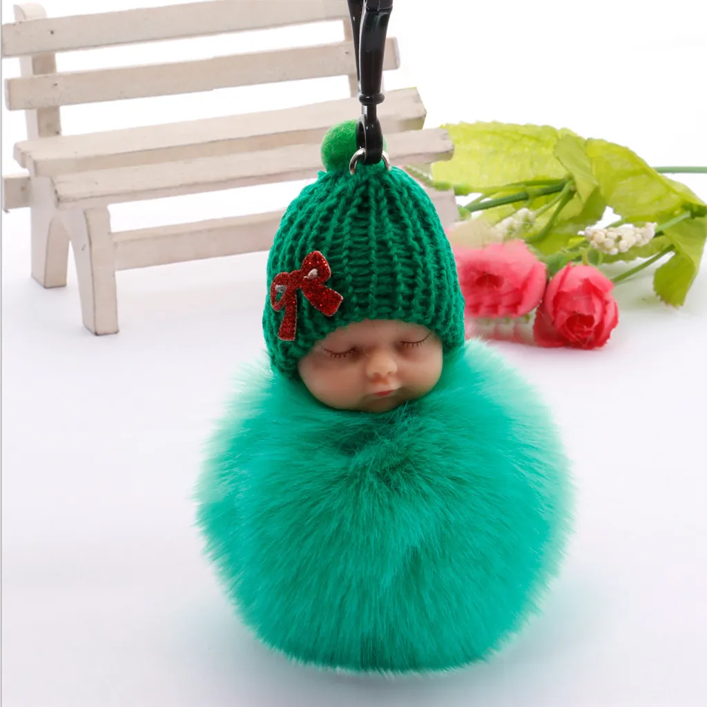 1 шт. милые Спящий ребенок галстук-бабочка с бубоном меховые брелок-Плюшевая