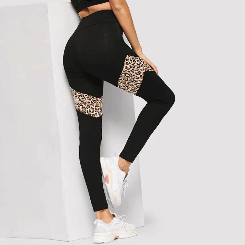New Leopard stitching leggings female European and American stretch fitness yoga pants sexy nine women#E | Спорт и развлечения