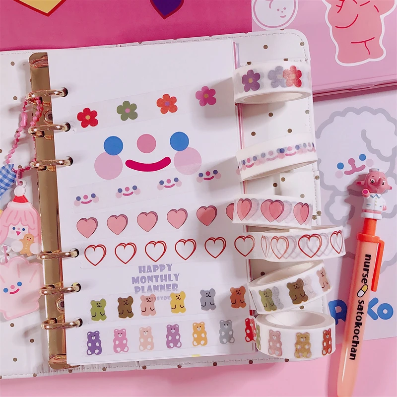 

Ins Hot Clouds Smile Bear And Paper Adhesive Tape Love Flower kawaii Korea Washi Tape Hand Account Decorative Tape Stationery