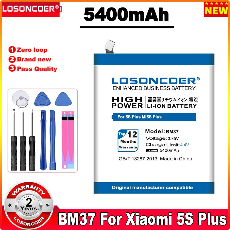 LOSONCOER 3 85 V BM37 5400mAh Мобильный телефон Аккумулятор для Xiaomi Mi 5S plus аккумулятор Mi5s Plus |