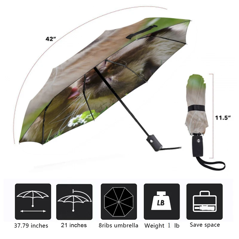 Креативный автоматический зонт с принтом котенка компактный складной защитой от