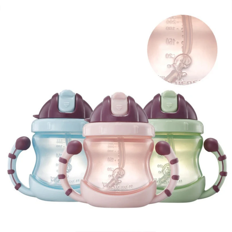 

Binaural Baby Straw Drinking Cup Children Training Plastic Water Cup Detachable Handle Straw 200ml Easy To Clean