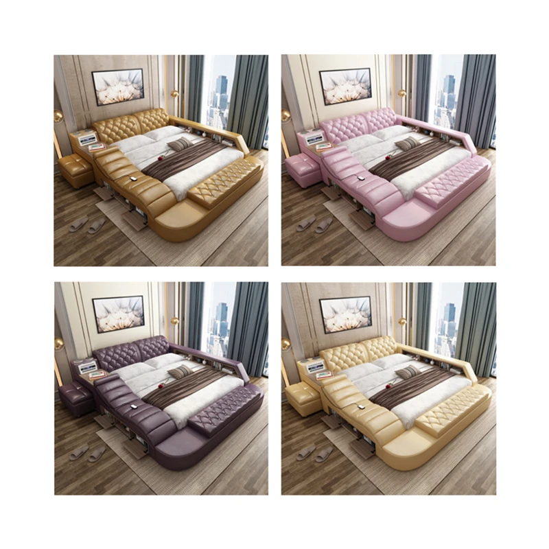 Geunine кожаная кровать из цельного дерева мебель многофункциональный комплект для