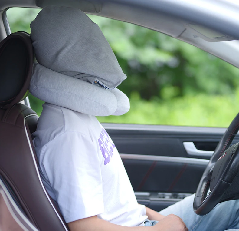 Подушка для шеи с капюшоном хлопковая дорожная эргономичная эффектом памяти