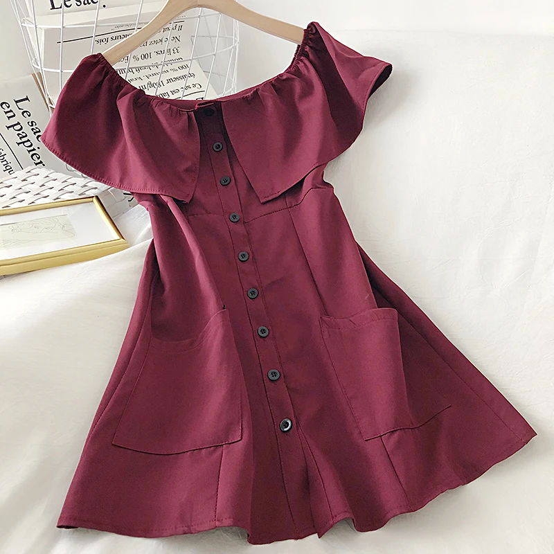 JoinYouth корейское 2020 однотонное Vestidos с коротким рукавом оборками шикарное летнее