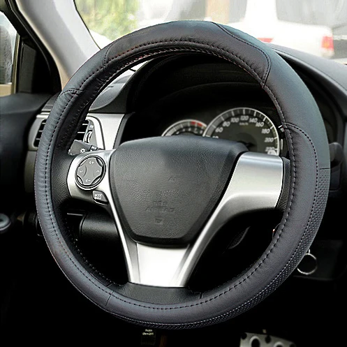 Кожаный Автомобильный чехол на руль для Toyota Corolla Avensis Yaris Rav4 Hilux Prius Auris 2013 авто аксессуары - Название цвета: Black