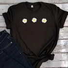 Женская Винтажная футболка с цветочным принтом, белая футболка с маргариткой, черный топ с футболка с цветами, летняя одежда с цветочным принтом