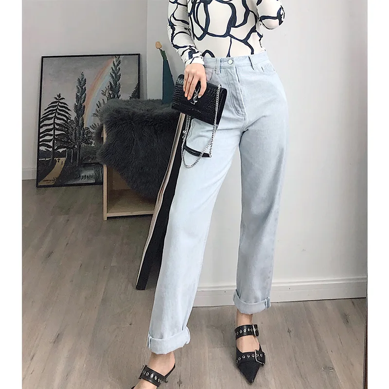 

Women High Waist Denim Jeans 2020 New Summer straight fashion Slim lady long pants trousers