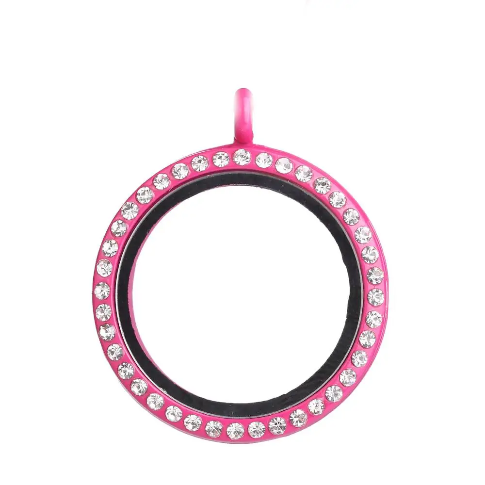

1pcs 30mm Round Colorful Floating Locket with Rhinestone Glass Memory Living Floating charms Locket Pendant For necklace women