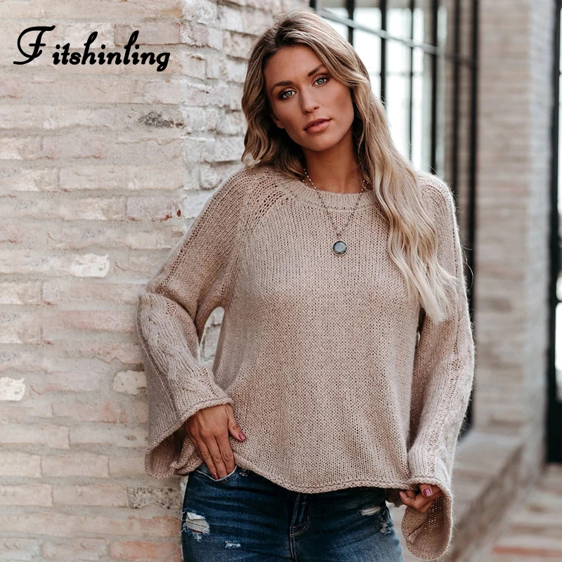 Женский свитер с расклешенным рукавом Fitshinling тонкий джемпер в богемном стиле для