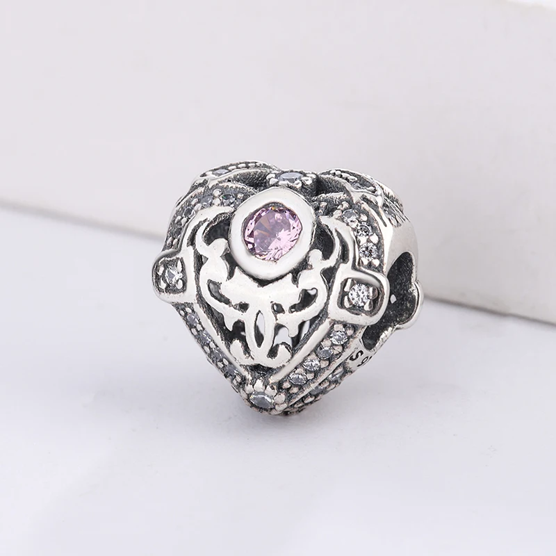 

Fashion S925 Sterling Silver White Zircon Heart-Shaped Bead Charm Bracelet Diy Necklace Suitable For Pandora Jewelry Charm
