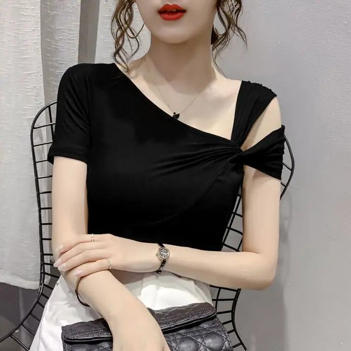 

New 2021 Fashion Cotton Women T Shirts Summer Short Sleeve Plus Size Sexy Crop Tops Korean Female Tshirt Casual Tee Harajuku