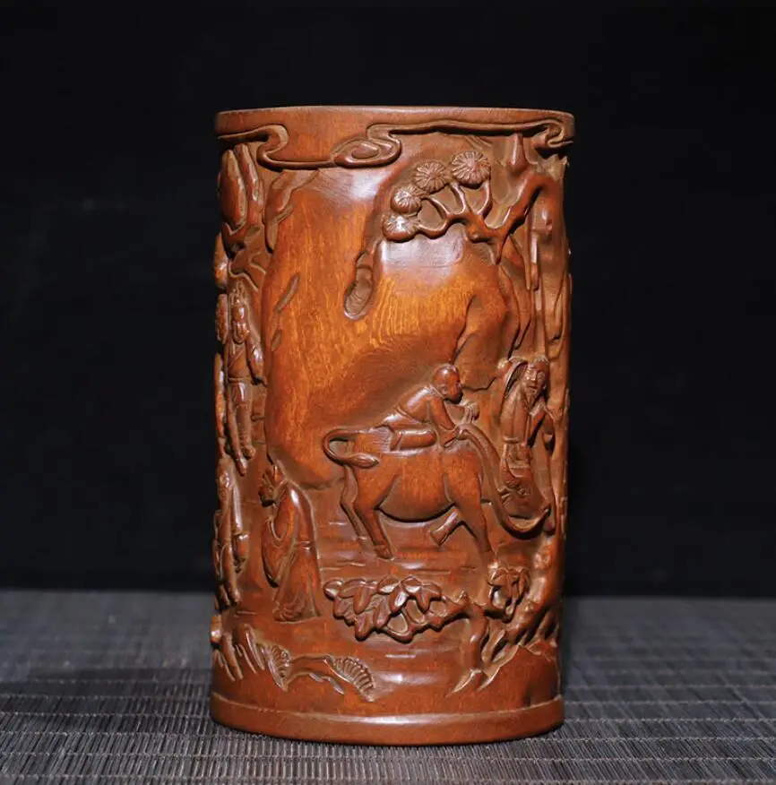 

Антикварная состаренная Античная китайская учебная комната, искусственная рыба и дереворезка, подставка для ручек для чтения сельского хо...