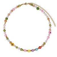 trendy lucky letter pearl choker simple multi color real pearl necklace 2021 new arrival stainless steel beads jewelry for women