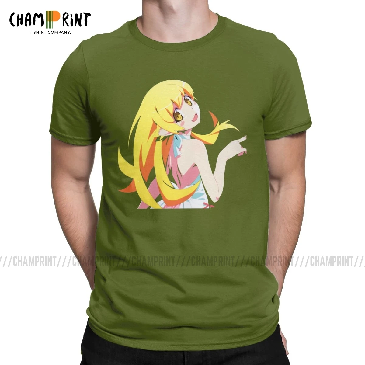 Винтажная мужская футболка Oshino Shinobu с круглым вырезом хлопковая Bakemonogatari японское