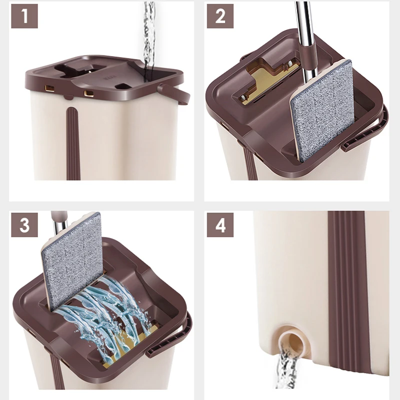 Плоская сжимающаяся половая тряпка и ведро ручная свободная отжимная Швабра для