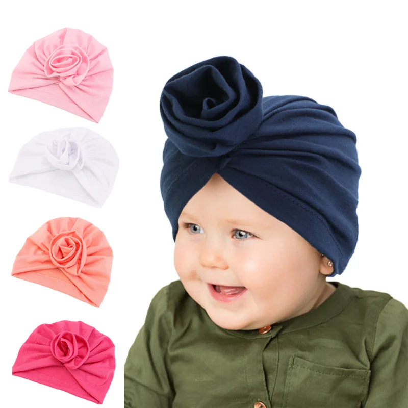 

Cotton Turban Toddler Headband for New Born Baby Winter Warm Kids Headwear Beanie Hat With Flower Elastic Soft Headwrap Fashion