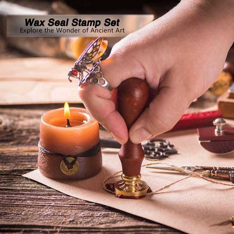 

Wax Seal Stamp Kit - 6Pcs Copper Vintage Sealing Stamp Set, Romantic Creative Decor Tool for Envelops, Invitations