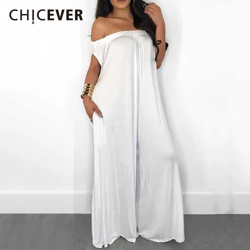 CHICEVER сексуальный комбинезон с открытыми плечами для женщин вырезом лодочкой