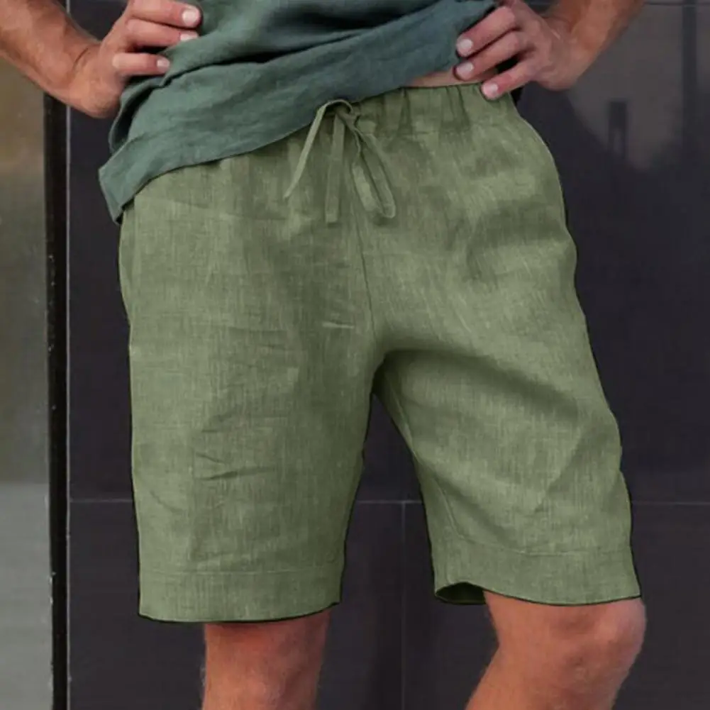 

Summer shorts men's solid color casual drawstring elastic waist adjustable soft and breathable men's loose daily fitness shorts