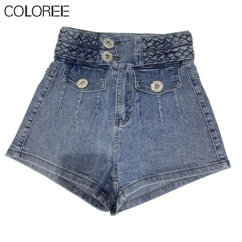 

New Summer Fashion Denim Shorts Women 2021 Korean Fashion Crystal High Waist Shorts Jeans Feminino Gray/blue Ropa De Mujer