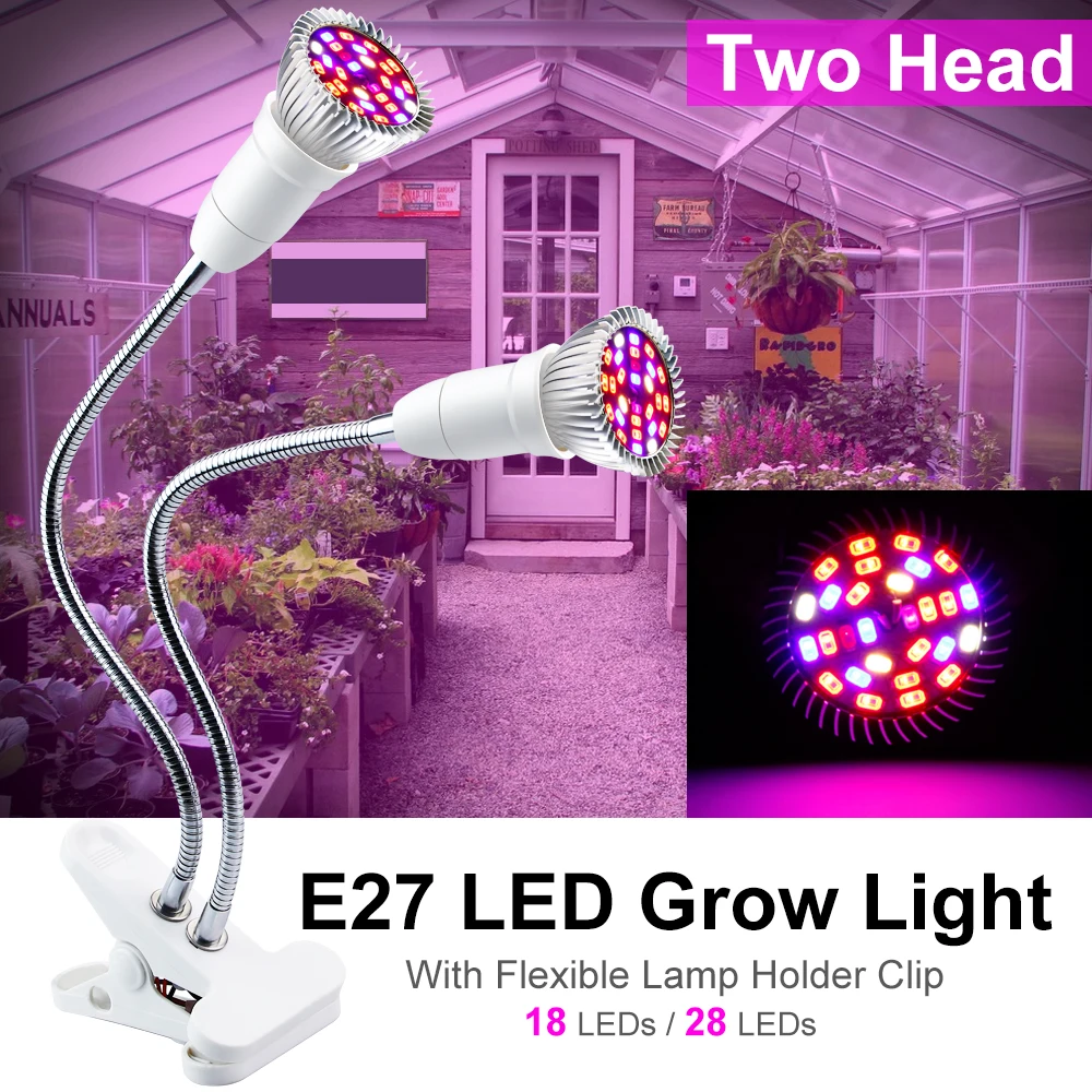 

18W LED Grow Light 220V Phyto Lamp Full Spectrum Hydroponic Bulbs 28W LED Growth Lamp Indoor Flower Seeds Cultivo Light Clip-on