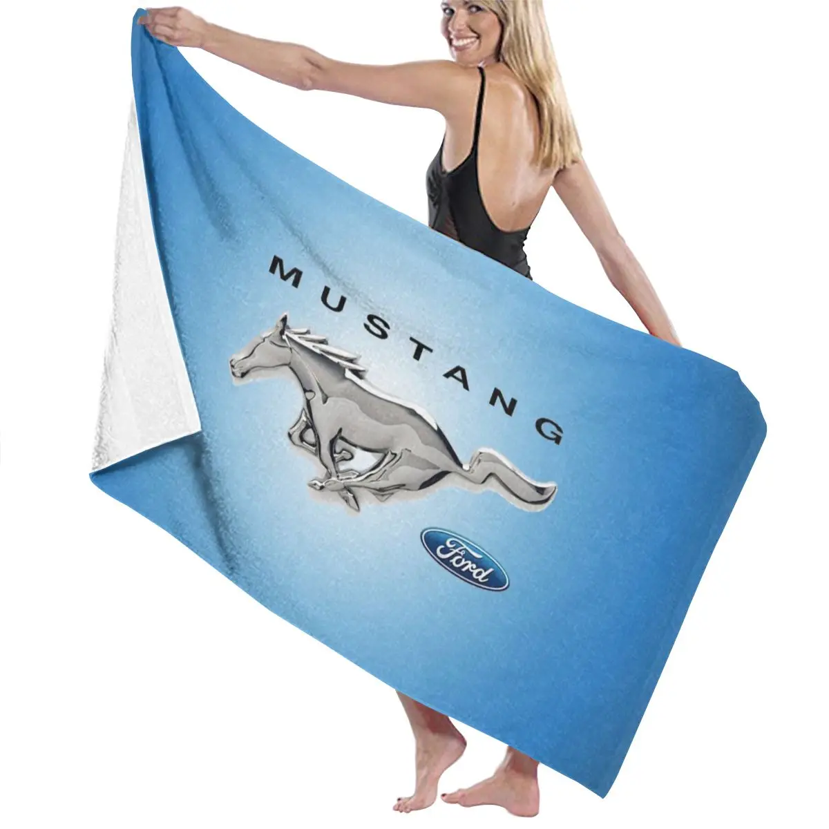 Mustang-Toalla de tela de microfibra para adultos, accesorio textil absorbente para el baño, color gris, para carreras y natación, 130x80