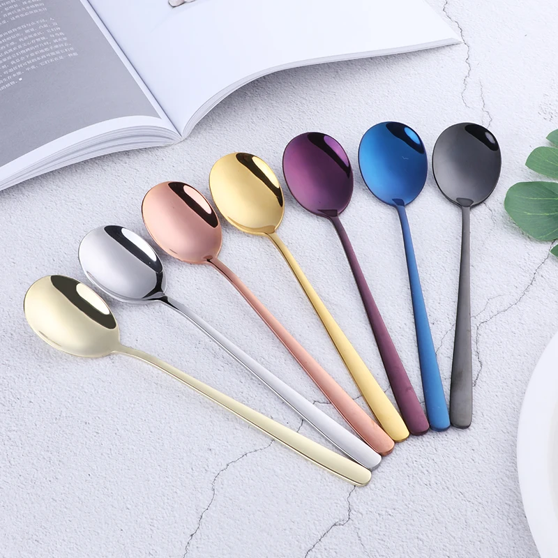 8 расцветок Нержавеющая сталь ложки с ложка длинной ручкой из розового золота