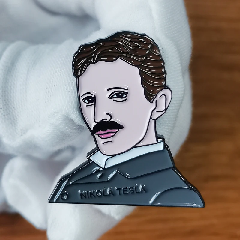 

Nikola Tesla Brooch Physics Electrical Engineer Inventor Badge Enamel Pins