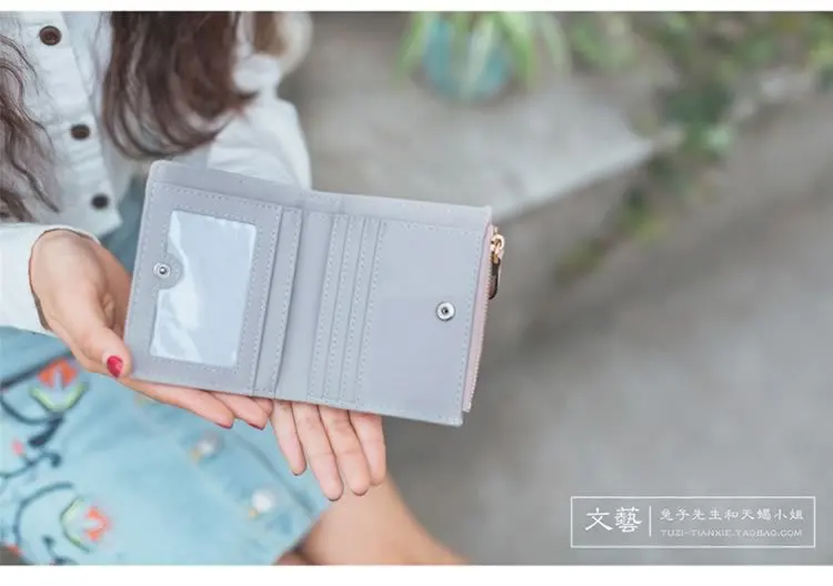 Маленький кошелек Женский Повседневный однотонный кошелек модный женский короткий Мини Универсальный корейский студенческий милый животный кошелек с вышивкой Thr