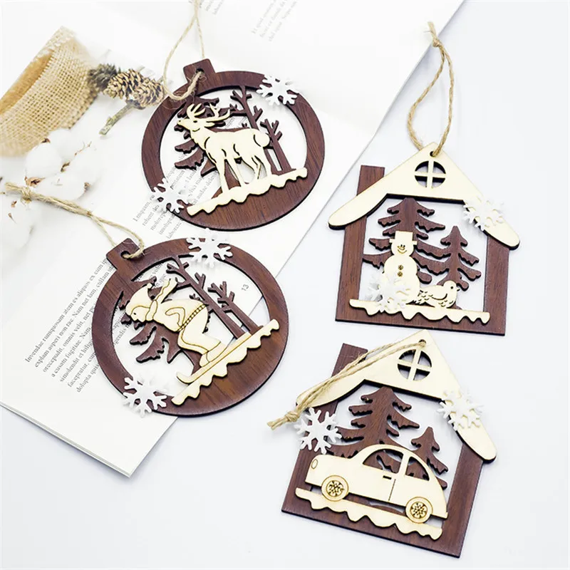 Новые поделки Diy Деревянные лося Автомобильные украшения Рождественская елка