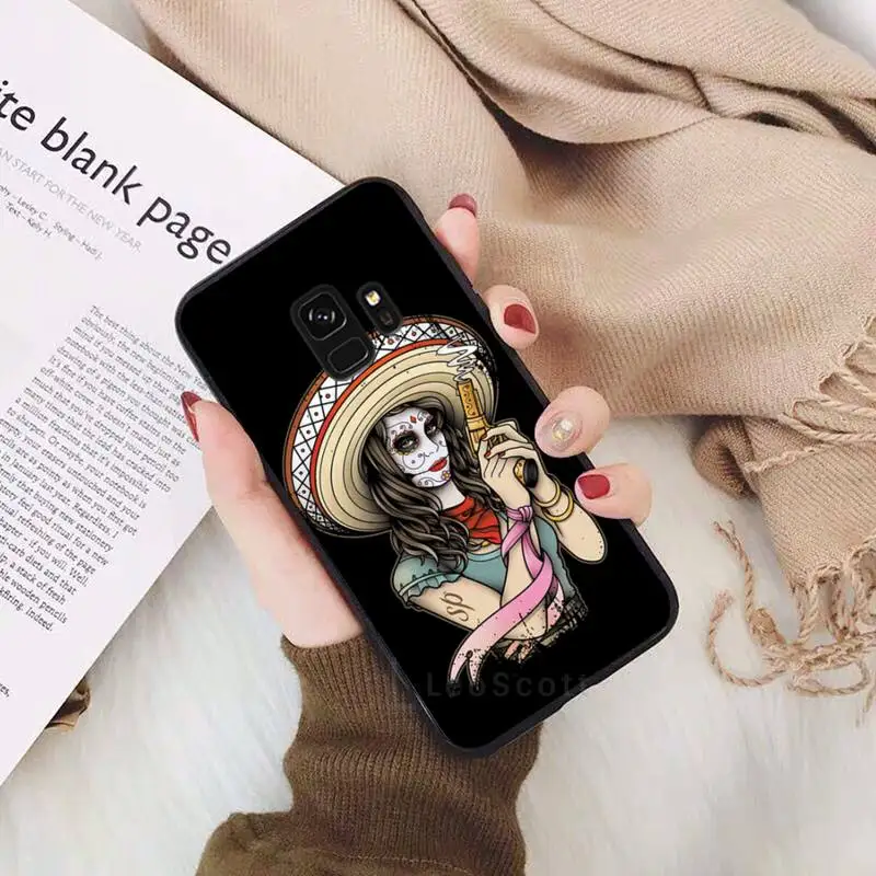 

Skull tattoo art girl horror gun Phone Case For Samsung Galaxy S5 S6 S7 S8 S9 S10 S10e S20 edge plus lite