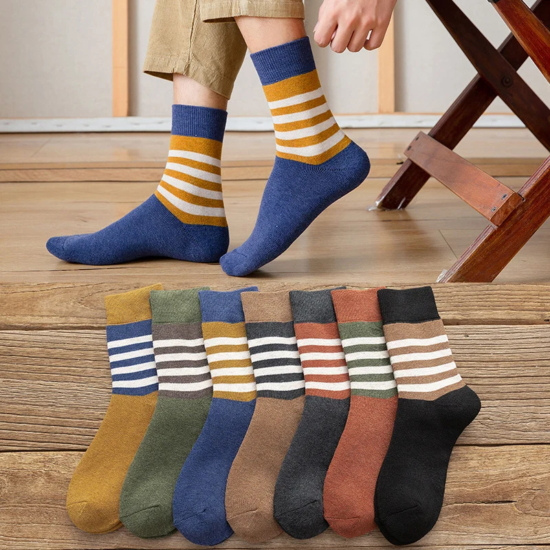 

Men Tube Socks Towelling Socks Mid-Calf Soft Warm Men Socks Terry-Loop Hosiery Casual Stripe Pile Socks Terry Thicken Socks