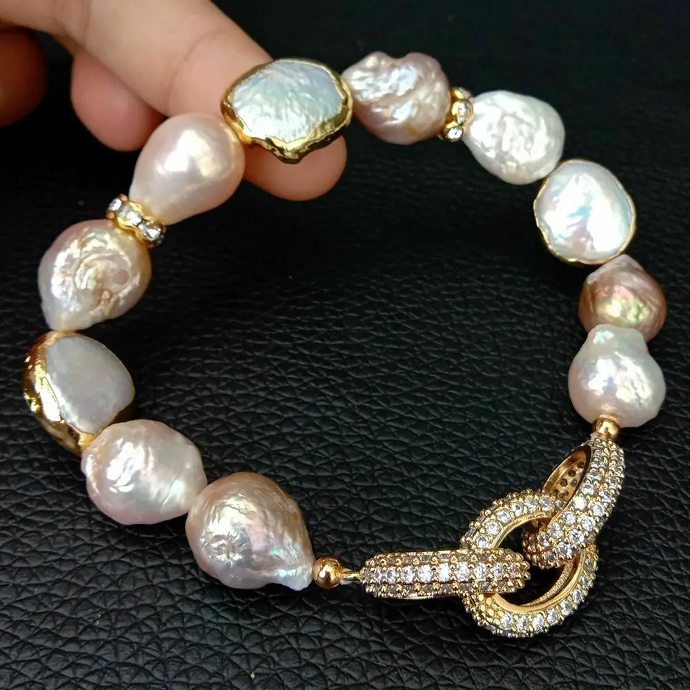 Cultured Keshi Pearl White Coin Pearl Stretch Bracelet