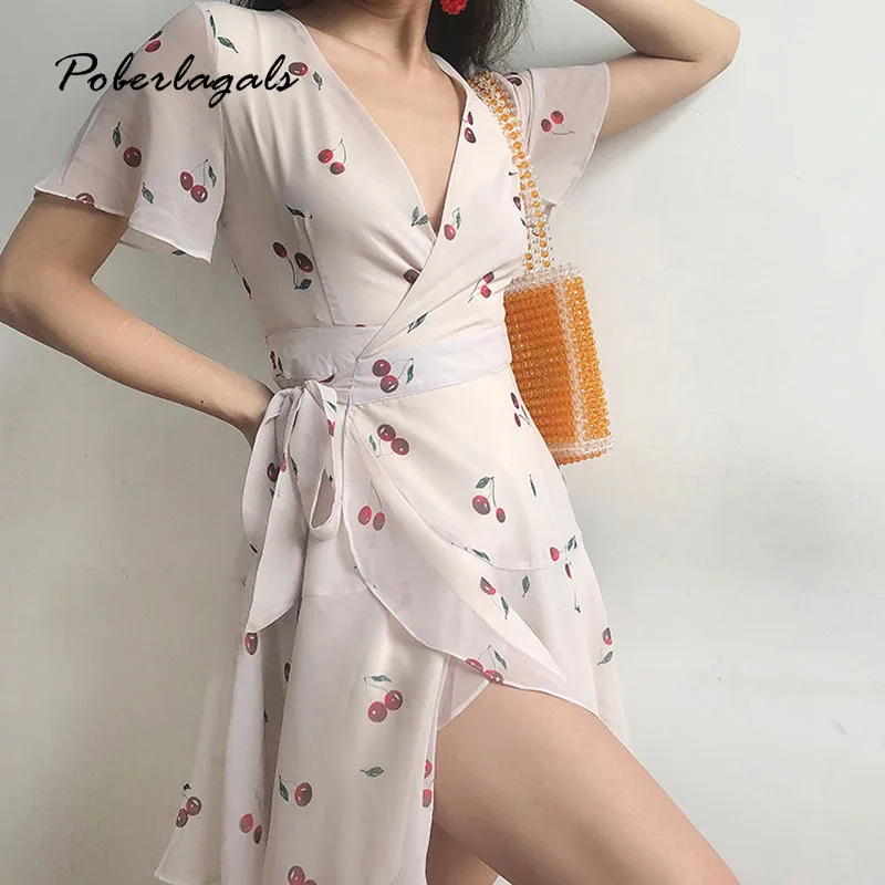 Женское винтажное мини платье Элегантное летнее с v образным вырезом рюшами и