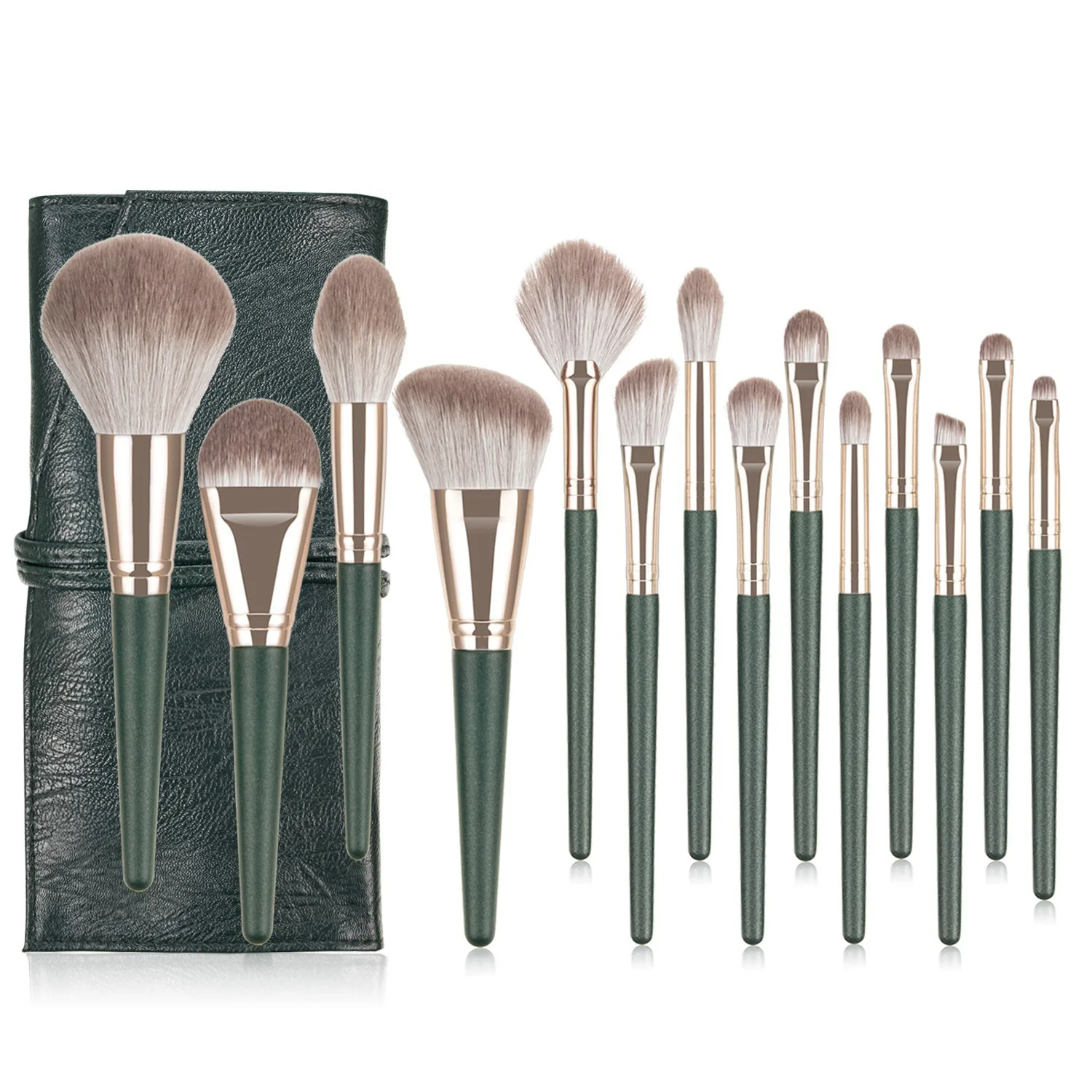 

Make Up Brush Set Green Professional with Natural Hair Cleaner Cosmetic Powder Eyeshadow Make up Brush Blush 14pcs