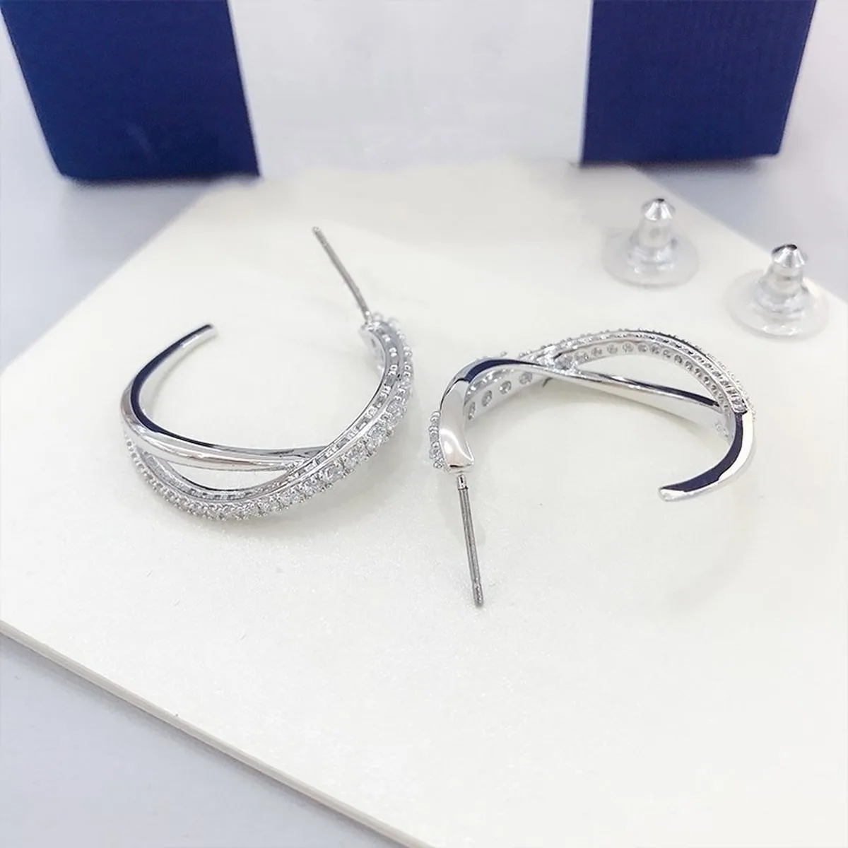 

SWA 1:1 With Box Fashion Jewelry High Quality New Exquisite Simple Geometric C Crystal Hollow Charm Female Earrings For Women