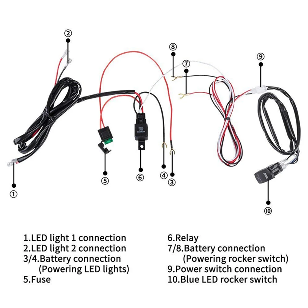 12V SUV ATV Blue LED Light Bar Rocker Switch Wiring Harness 40A Relay Fuse Kit | Автомобили и мотоциклы