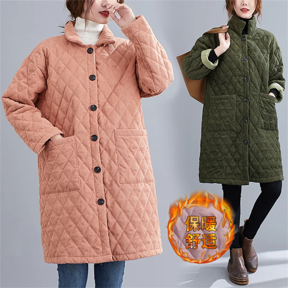 

Зимние женские длинные вельветовые парки, куртки, модное утепленное пальто с подкладкой, Женская Повседневная Верхняя одежда, куртка, парки