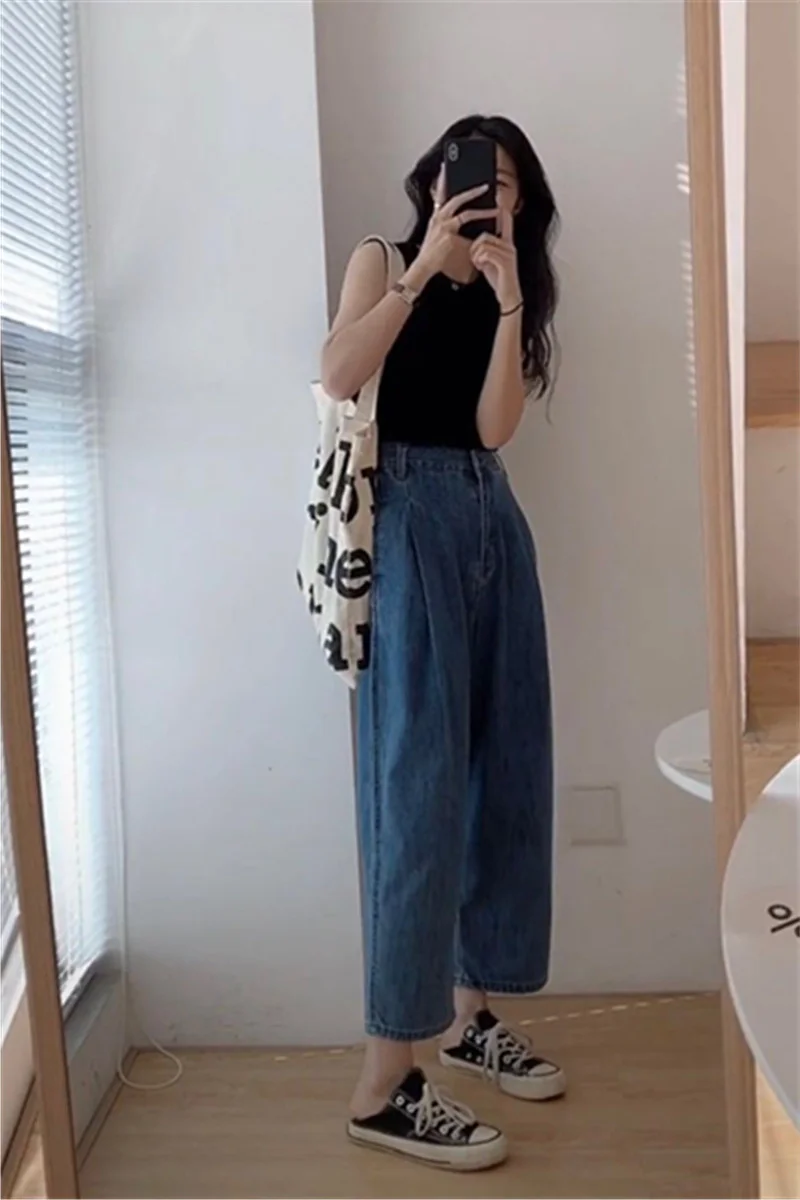 Новинка 2021 брюки с завышенной талией широкими штанинами женские тонкие летние |