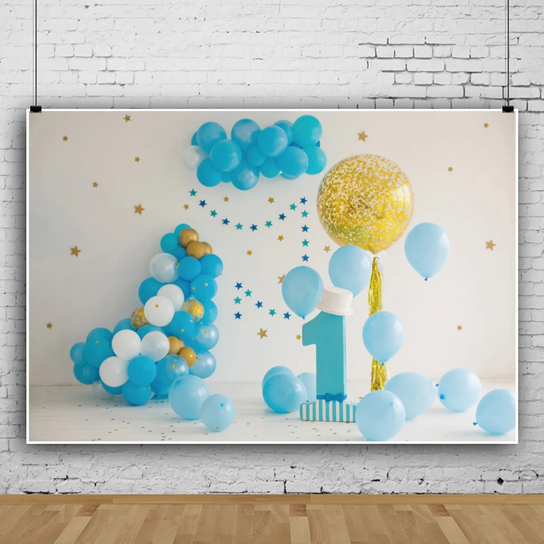 

Laeacco Blue Balloon Baby One Birthday Party Scene Family Shoot Background For Photography Poster Photo Backdrop For Photostudio