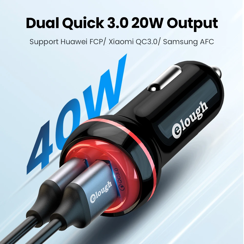 Elough 40W USB Car Charger Type c PD Quick Charge 3.0 LED Dual Fast for iPhone Xiaomi Huawei Samsung Adapter in | Мобильные телефоны