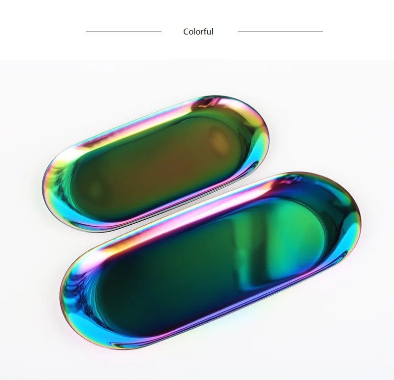 2019 модный цветной металлический лоток для хранения Золотой овальный точечный