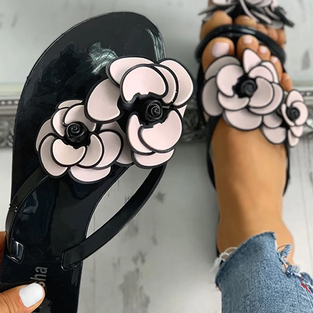 

KarinLuna 2020 Dropship Women Flats Flat With Peep Toe Flower Flip Flops Summer Outside Women Slippers